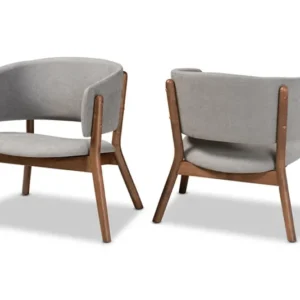 baxton studio baron mid century modern light grey fabric upholstered and walnut brown finished wood 2 piece living room accent chair set | Modish Furniture Store-2