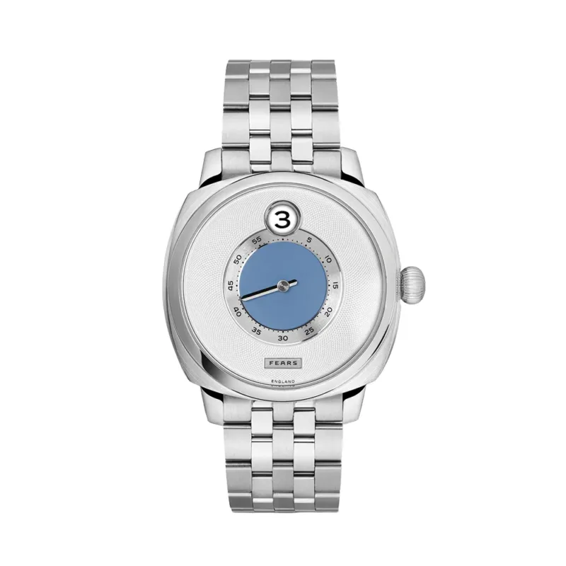 Brunswick Jump Hour "China Blue" 40.5mm - Silver-White on Bracelet
