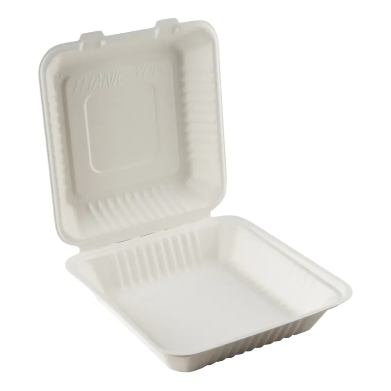 Eco-Packaging Compostable Sugarcane Clamshell Container, Large Square, White (200-pack)