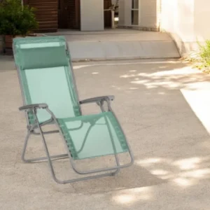 Green Metal Outdoor Zero Gravity Chair with Green Cushion By Homeroots | Outdoor Chairs | Modishstore - 1