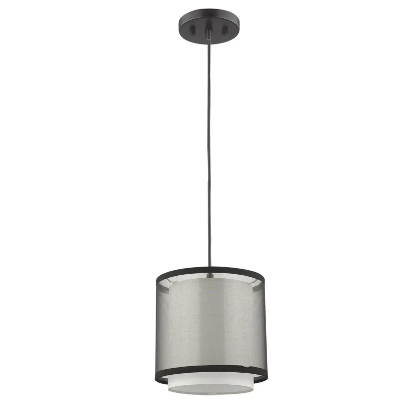 Antique Bronze Hanging Light with Fabric Shade By Homeroots | Chandeliers | Modishstore