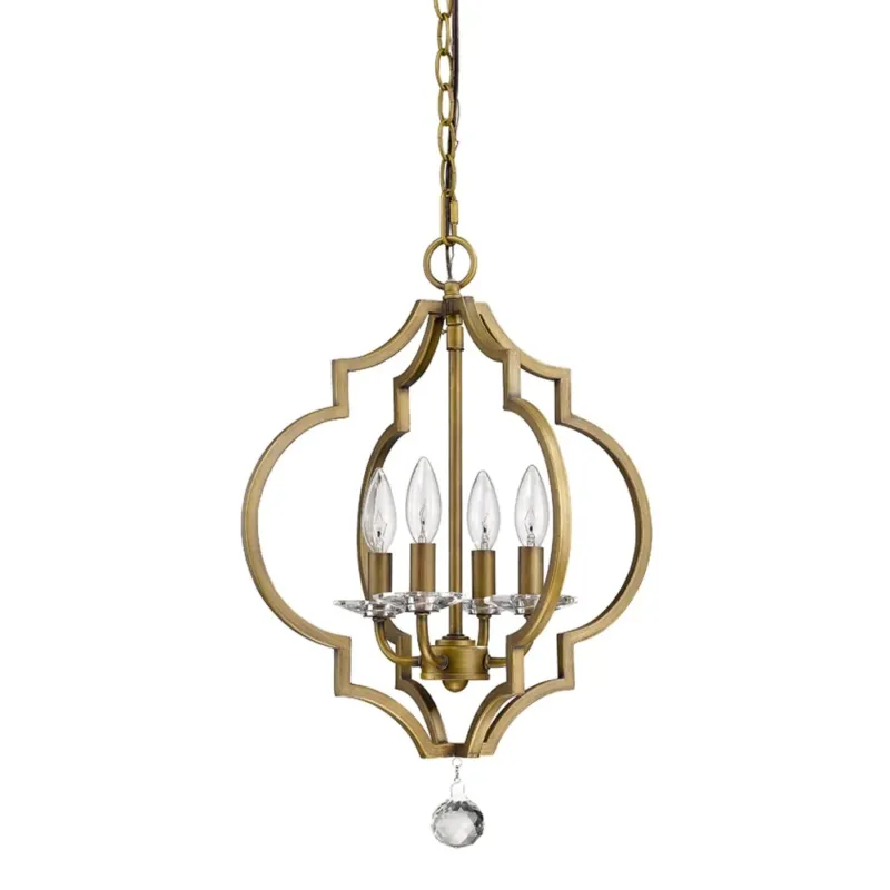Brass Candle Style Four Light Metal and Crystals Dimmable Chandelier By Homeroots | Chandeliers | Modishstore - 1
