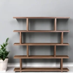 Brown And Natural Wood Five Tier Bookcase By Homeroots | Bookcases | Modishstore - 1