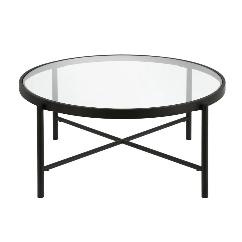 36" Black and Glass Round Coffee Table By Homeroots | Coffee Tables | Modishstore