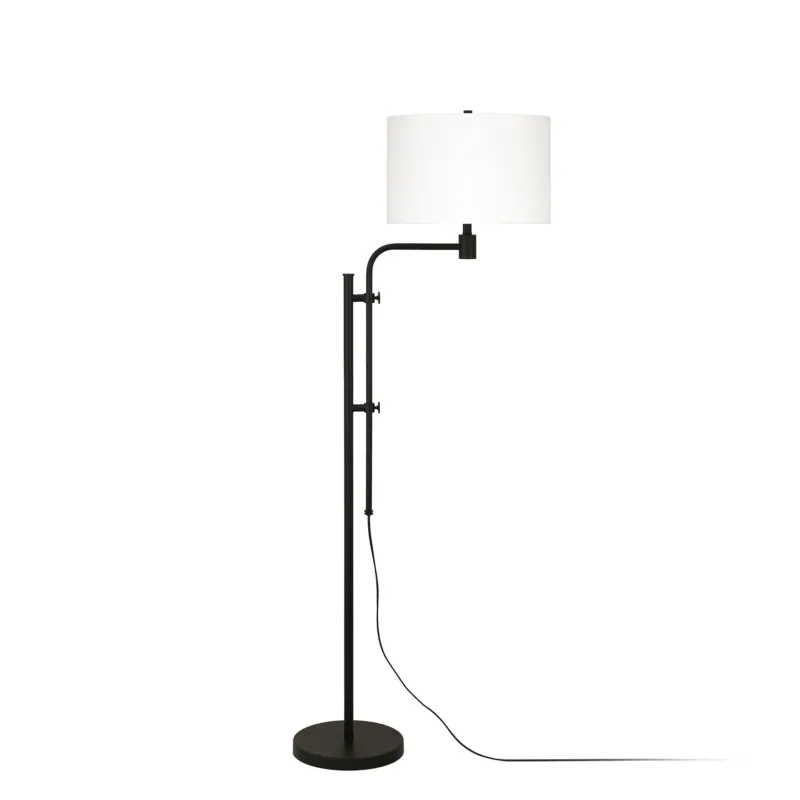 Black Adjustable Floor Lamp With White Frosted Glass Drum Shade By Homeroots | Floor Lamps | Modishstore - 1