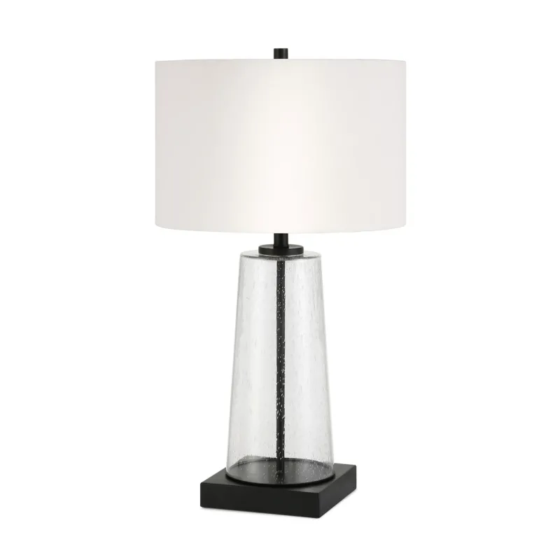 Black and Clear Metal and Glass Table Lamp With White Drum Shade By Homeroots | Table Lamps | Modishstore - 1