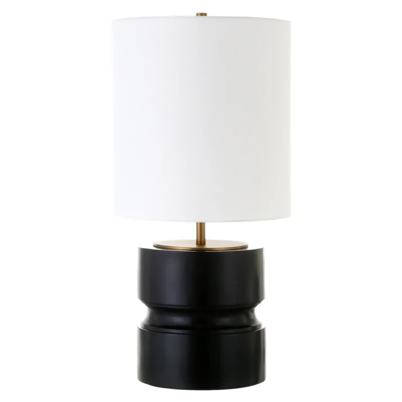 Beige and Gold Metal Geometric Table Lamp With White Drum Shade By Homeroots | Table Lamps | Modishstore - 1