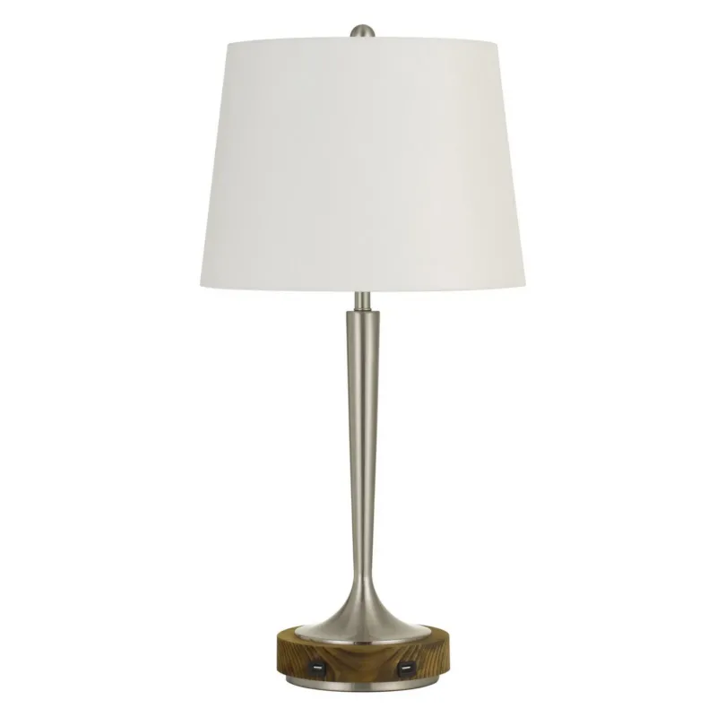 Nickel Metal Usb Table Lamp With Off White Empire Shade By Homeroots | Table Lamps | Modishstore - 1