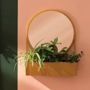 Contemplation Gold Metallic Mirror cum Planter Shelf By Accent Decor | Stands | Modishstore - 1
