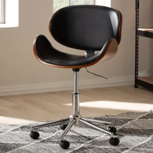 Baxton Studio Ambrosio Modern and Contemporary Black Faux Leather Upholstered Chrome-Finished Metal Adjustable Swivel Office Chair | Modishstore | Office Chairs
