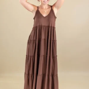 Sunny Day Adjustable Strap Tiered A-Line Maxi Dress