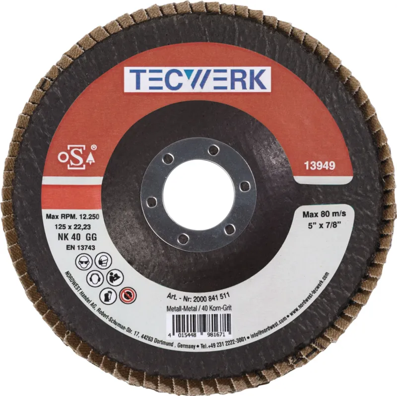 TECWERK Fächerscheibe Ø115 mm K40 konisch Normalkorund für Stahl und Holz