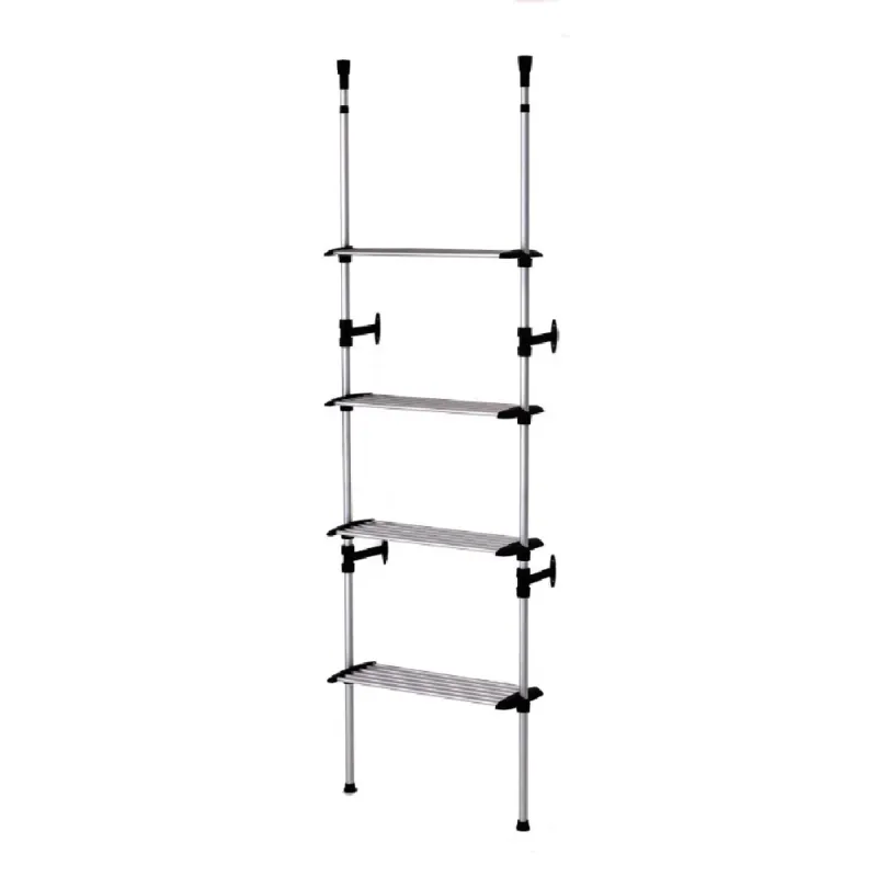 4 Tier Telescopic Metal Frame Clothes Rack, Silver And Black By Benzara | Shelves & Shelving Units | Modishstore