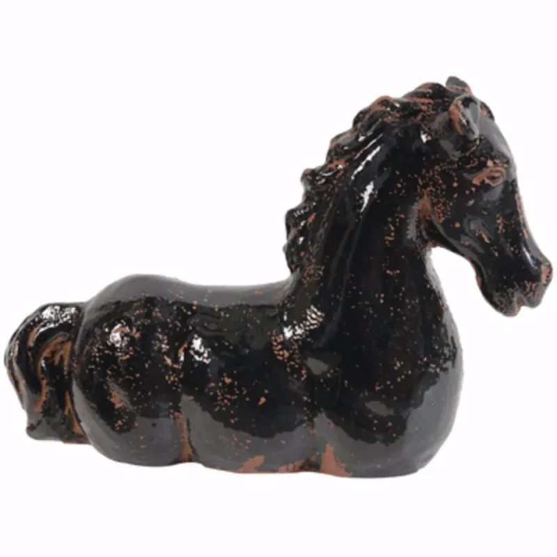Glazed Brown Finish Horse Statue, Black And Brown By Benzara | Sculptures | Modishstore