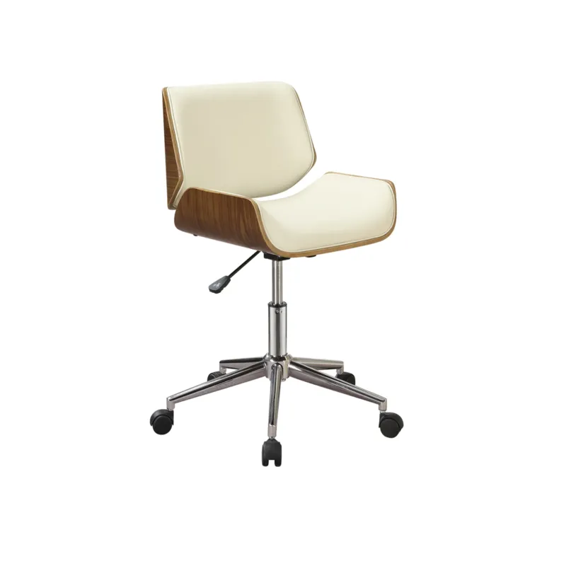 Contemporary Small-Back Home Office Chair, Beige/Walnut By Benzara | Office Chairs | Modishstore