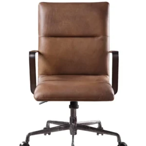 5 Star Base Faux Leather Upholstered Wooden Office Chair , Brown By Benzara | Office Chairs | Modishstore