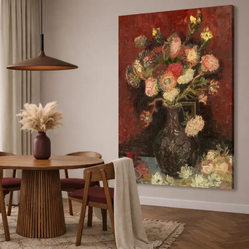 Canvastavla - Vase with Chinese Asters and Gladioli