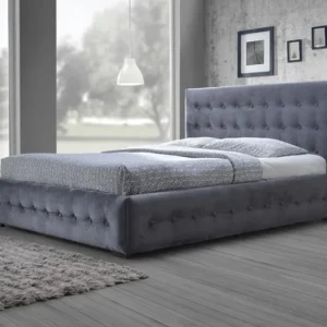 Baxton Studio Margaret Modern and Contemporary Grey Velvet Button-tufted Queen Platform Bed | Modishstore | Beds