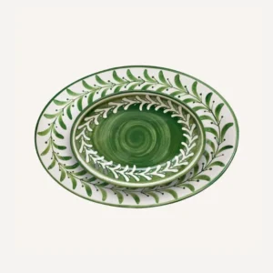 Helecho Serving Platter Set of 2 in Fern Green - hand-painted fern wreath ceramic, Carmen del Viboral, Colombia