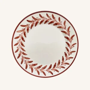 Helecho Dinner Plate Rust Red — hand-painted fern wreath ceramic, main view