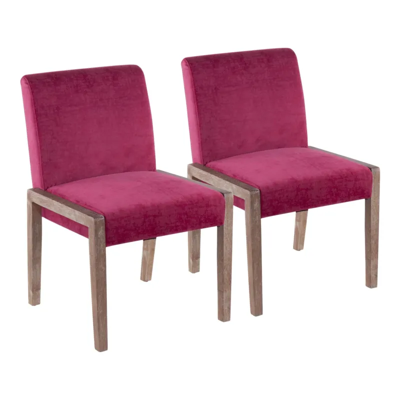 Carmen Contemporary Chair in White Washed Wood and Crushed Blue Velvet By LumiSource - Set of 2 | Side Chairs | Modishstore - 8