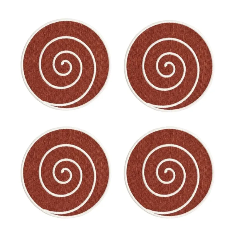 Volute Linen Coasters in Red ocher & White (Set of 4)