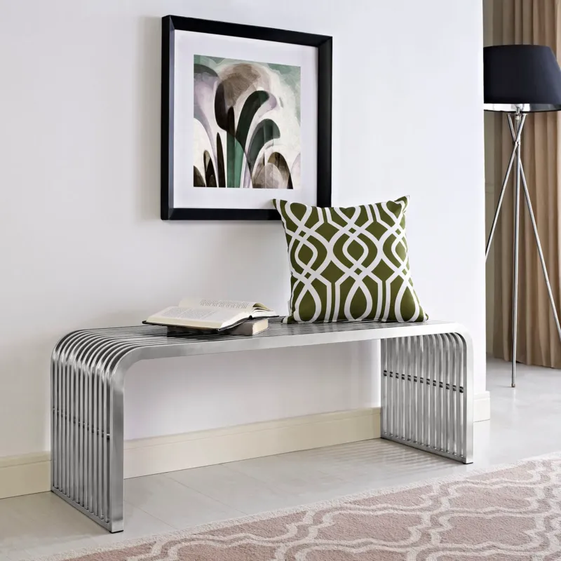 Modway Pipe 47" Stainless Steel Bench - Silver - EEI-2102 | Benches | Modishstore - 1