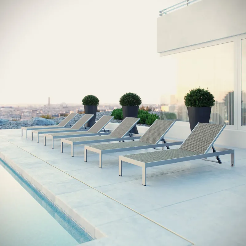 Modway EEI-2479 Shore Set of 6 Outdoor Patio Aluminum Chaise - Silver Gray - EEI-2479 | Outdoor Recliners & Lounge Chairs | Modishstore - 1