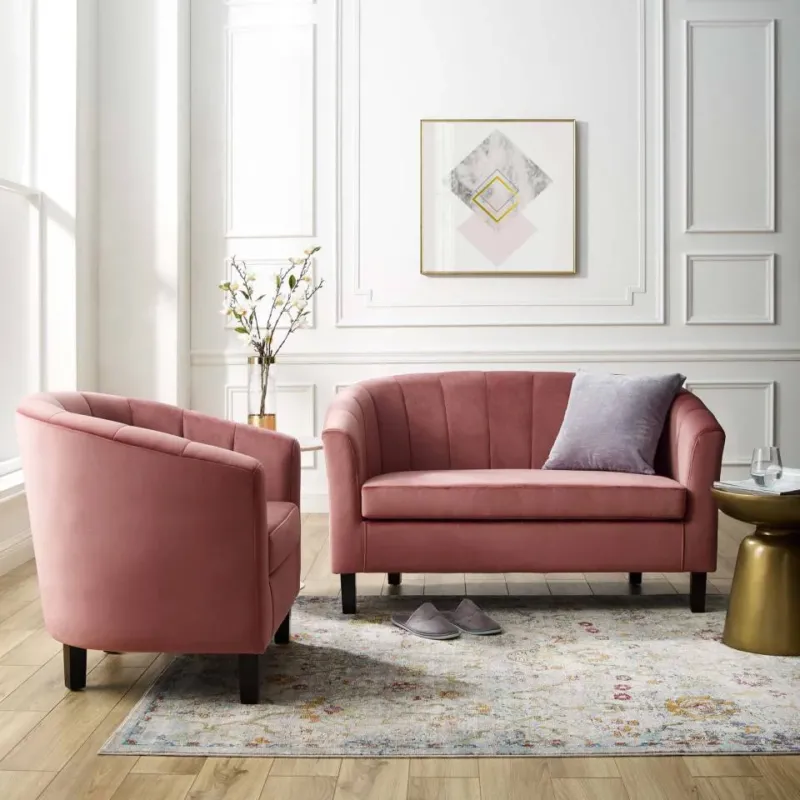 Modway Prospect Channel Tufted Performance Velvet Loveseat and Armchair Set - EEI-4146 | Sofa Set | Modishstore - 1