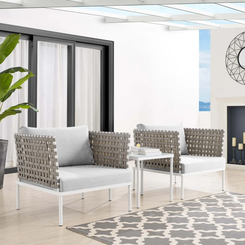 Harmony 3-Piece Sunbrella® Basket Weave Outdoor Patio Aluminum Seating Set By Modway - EEI-4685 | Outdoor Chairs | Modishstore - 1
