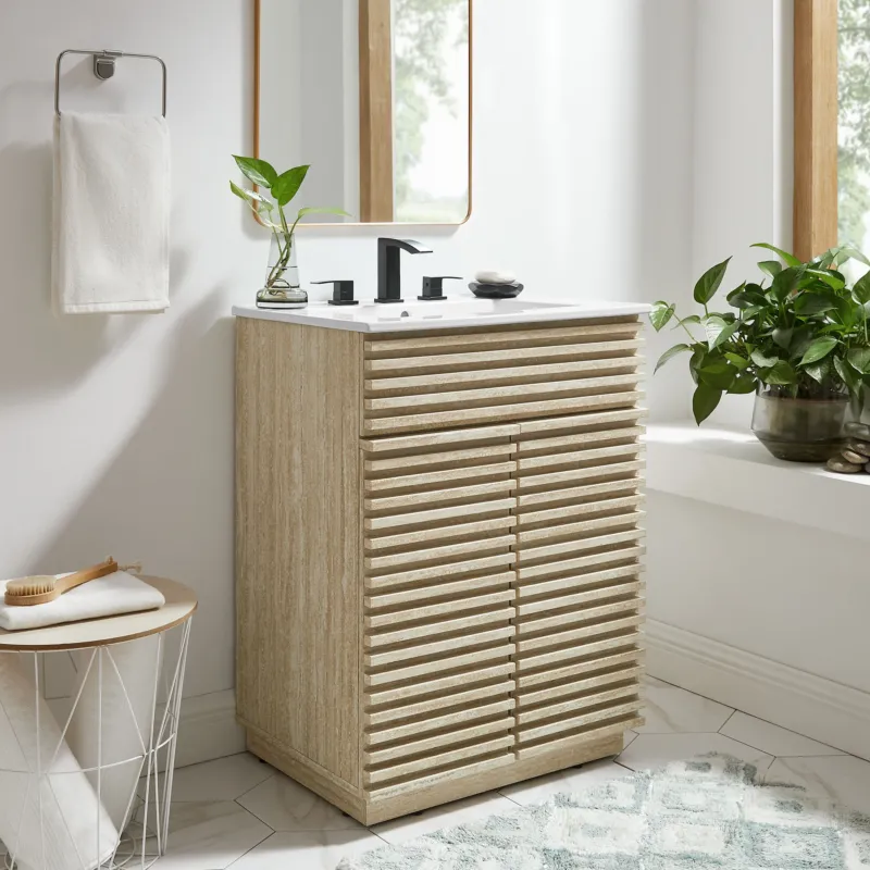 Render 24" Faux Travertine Bathroom Vanity With Sink by Modway | Bathroom Accessories | Modishstore - 1