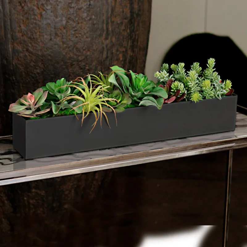 Linear Planter, Black Satin, 18"L By Gold Leaf | Planters, Troughs & Cachepots | Modishstore - 1