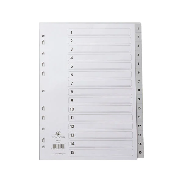 Concord Index 1-15 A4 Polypropylene Grey 62605