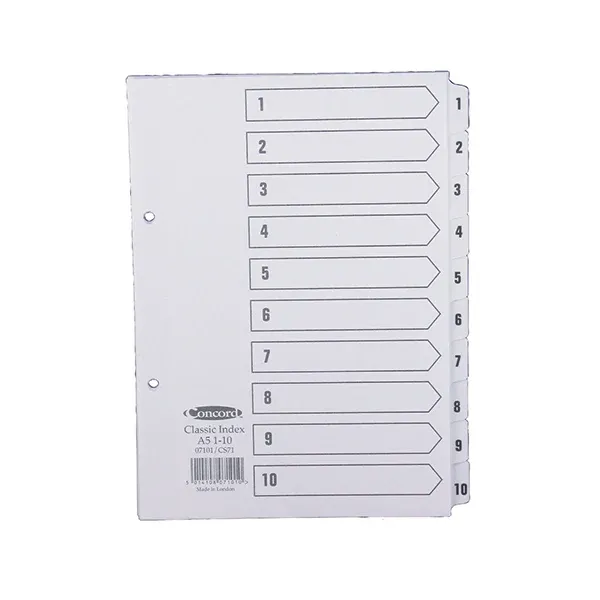 Concord Reinforced Index 1-10 A5 White Board Mylar Tabs 07101/CS71