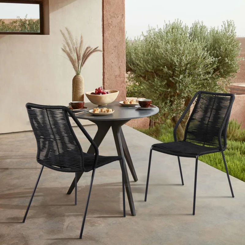 Clip Indoor Outdoor Stackable Steel Dining Chair with Black Rope - Set of 2 By Armen Living | Outdoor Chairs | Modishstore
