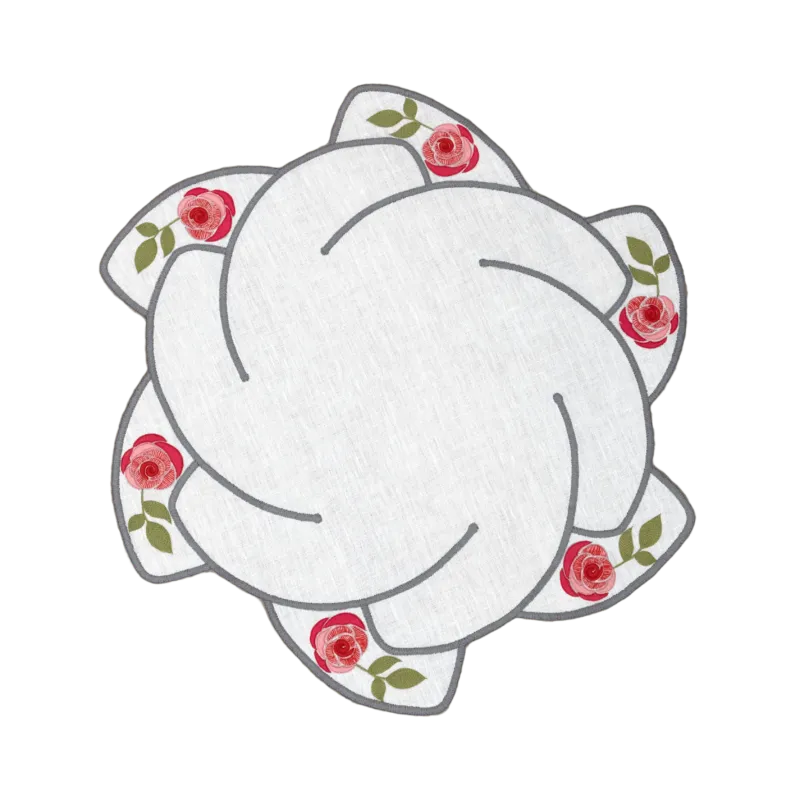 Hand Embroidered Rose Reverie Placemats 16" round (Set of 4)