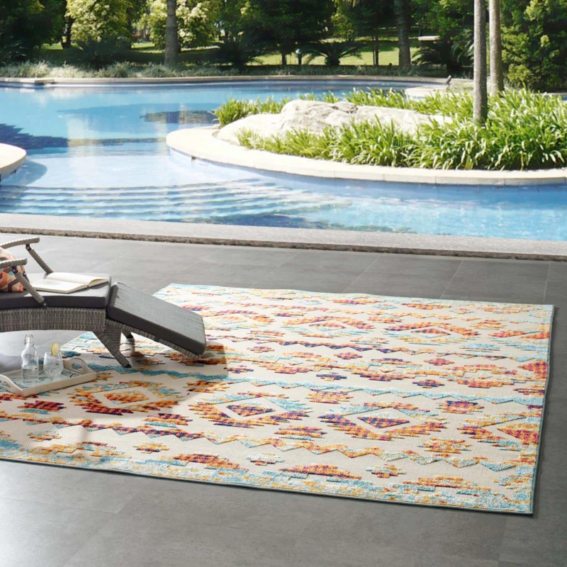 Modway Reflect Takara Distressed Contemporary Abstract Diamond Moroccan Trellis 8x10 Indoor and Outdoor Area Rug Multicolored - R-1180-810 | Rugs | Modishstore - 1