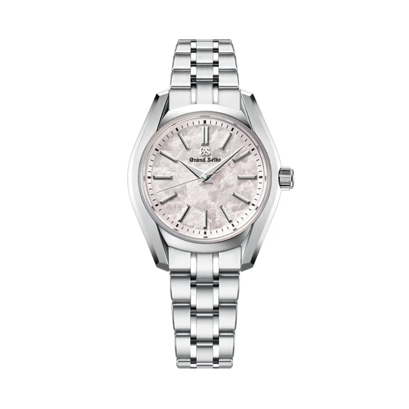 Heritage quartz Grand Seiko SBGX363 pink dial on a stainless steel bracelet