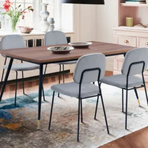 Messina and Lucy Gray Velvet 5 Piece Rectangular Dining Set By Armen Living | Dining Sets | Modishstore