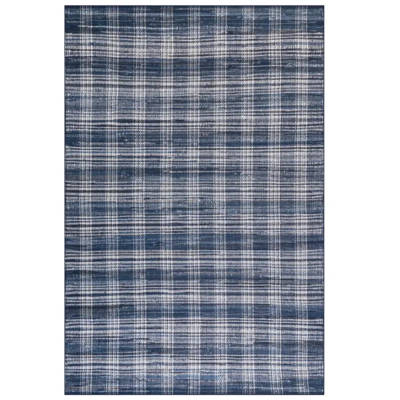 Denim Plaid Machine Washable Rug
