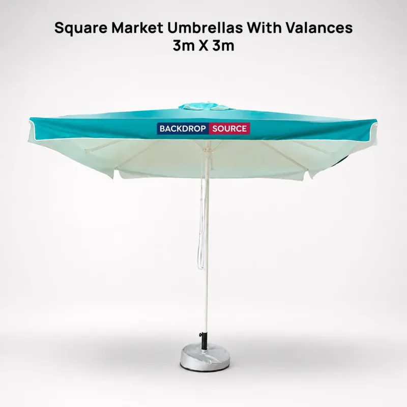 Quadratische Marktschirme mit Volants – 3m x 3m