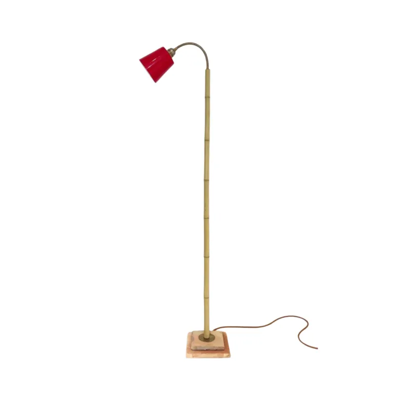 Bamboo and Terracotta Floor Lamp - Red