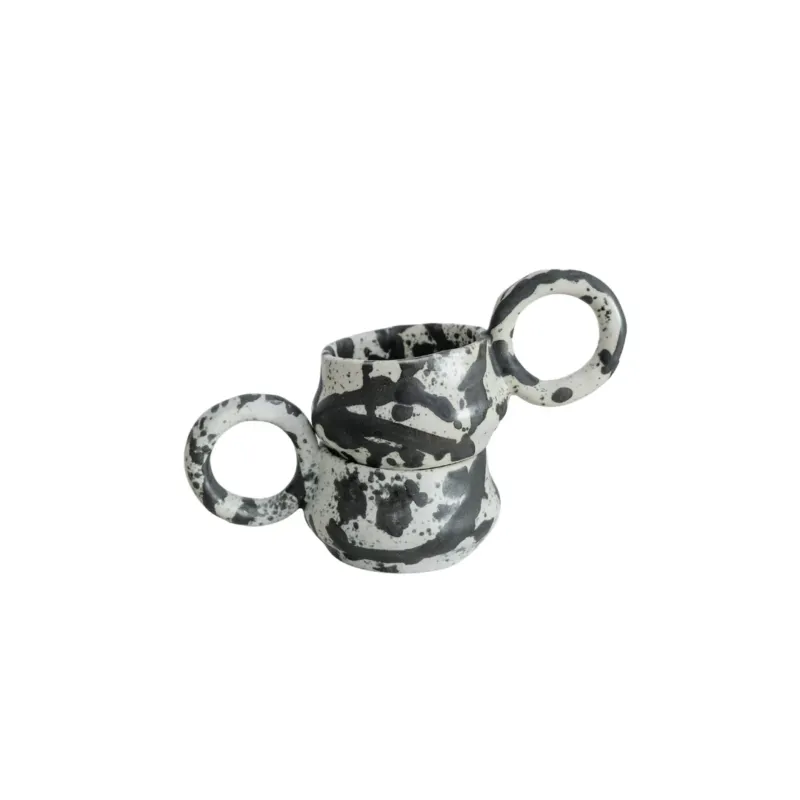 Dalmata XS - Porcelain Espresso Cup - Brush Strokes Black - Set of 2
