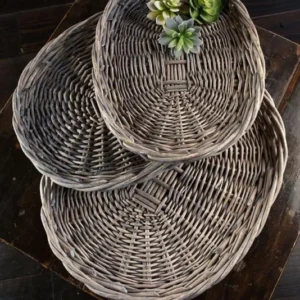 Vagabond Vintage Oval Platters in Grey Wash - Set of 3 | Modishstore | Trays