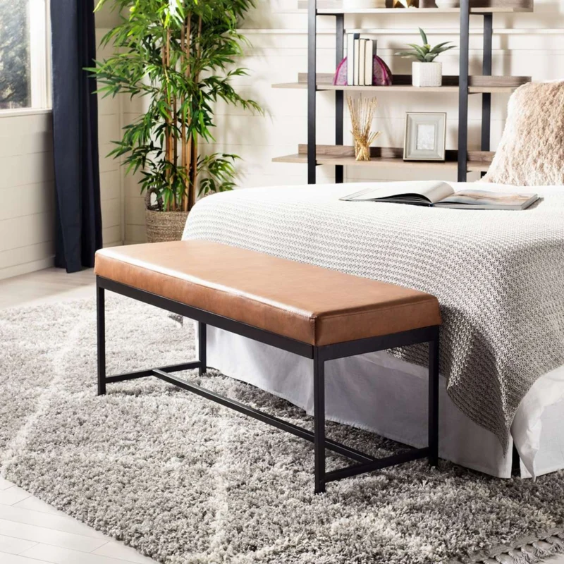 Safavieh Chase Faux Leather Bench - Brown Pu | Benches | Modishstore