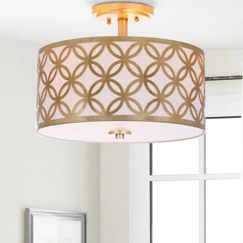 Safavieh Cecily Leaf Trellis 3 Light 15-Inch Dia Gold Flush Mount - Gold | Ceiling Lamps | Modishstore