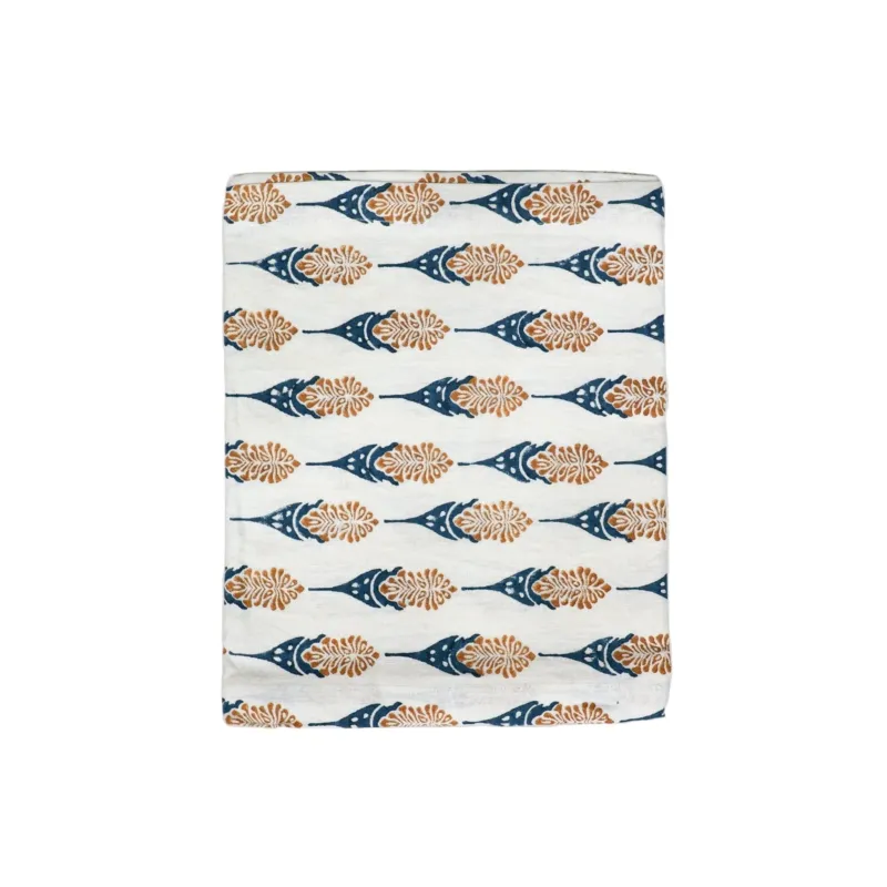Bahaar Hand Printed Table Runner - Mustard & Blue
