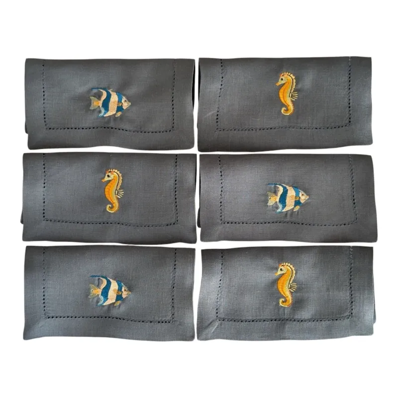 AQUARIUM - Sealife Embroidery Cocktail Napkin Set (set of 6)