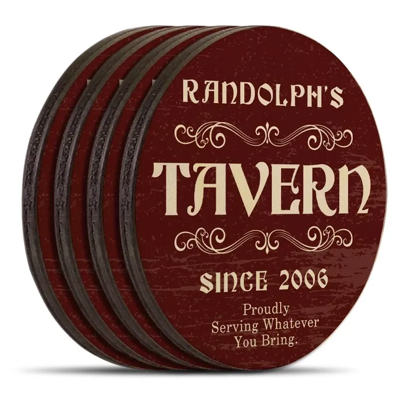 Wooden Round Coasters - Customizable - Tavern Theme - Set of 4 - Bar Products - Wood Coaster