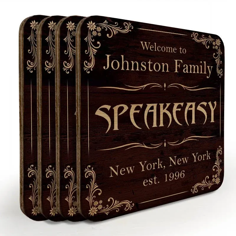 Wooden Square Coasters - Customizable - Speakeasy - Set of 4 - Bar Products - Wood Coaster